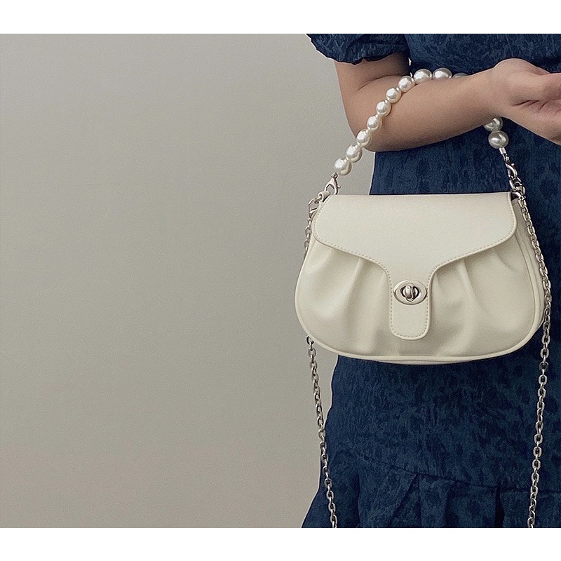 Tas Selempang Kulit Wanita Tas Cewek Rantai Bahu Mini Slingbag Pearl Bag JS2 417