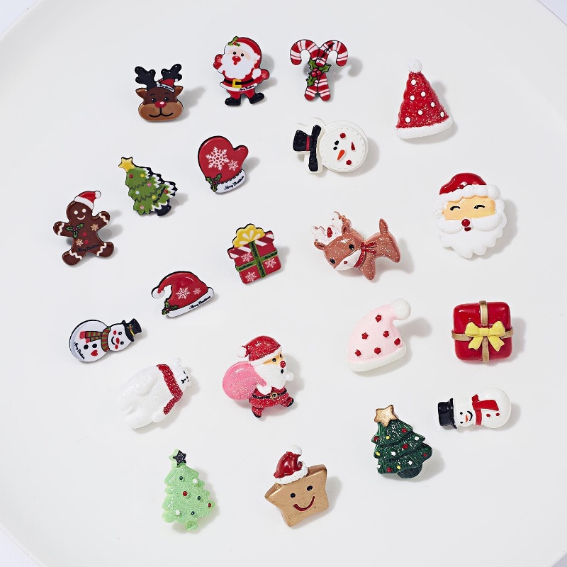 3pcs / set Bros Pin Enamel Desain Kartun Pohon Natal Santa Claus Snowman Elk Bahan Akrilik Untuk Wanita