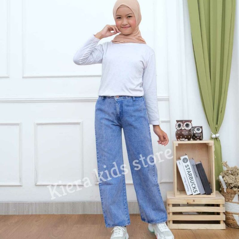 Celana Kulot Higwaist Jeans Putih Anak Usia 4-13 Tahun