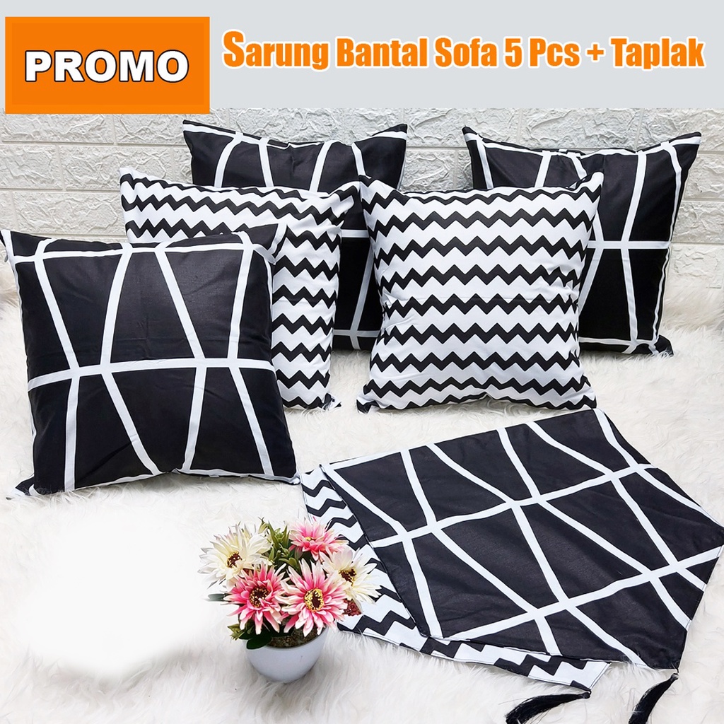 [✅COD] Sarung Bantal Sofa Set (Isi 5 Pcs) + Taplak Meja Dekorasi Ruang Tamu Perlengkapan Rumah Modern Mewah