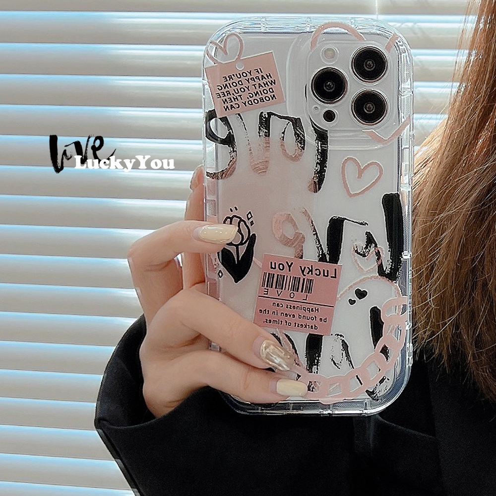 Case Pelindung Transparan Motif Graffiti Hati Warna Hitam Untuk Iphone 14 11 12 13 PRO MAX