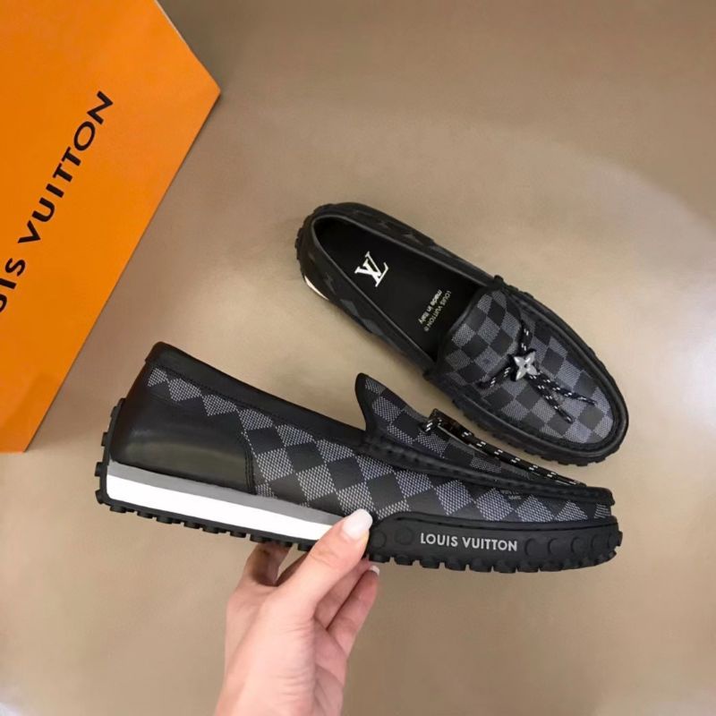 sepatu lv pria loafer cowok men shoes motif damier hitam mirror vip p1shoes slip on