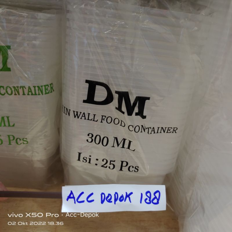 THINWALL DM 300 ML MODEL PERSEGI PANJANG / KOTAK MAKAN DM 300ML ISI 25 SET