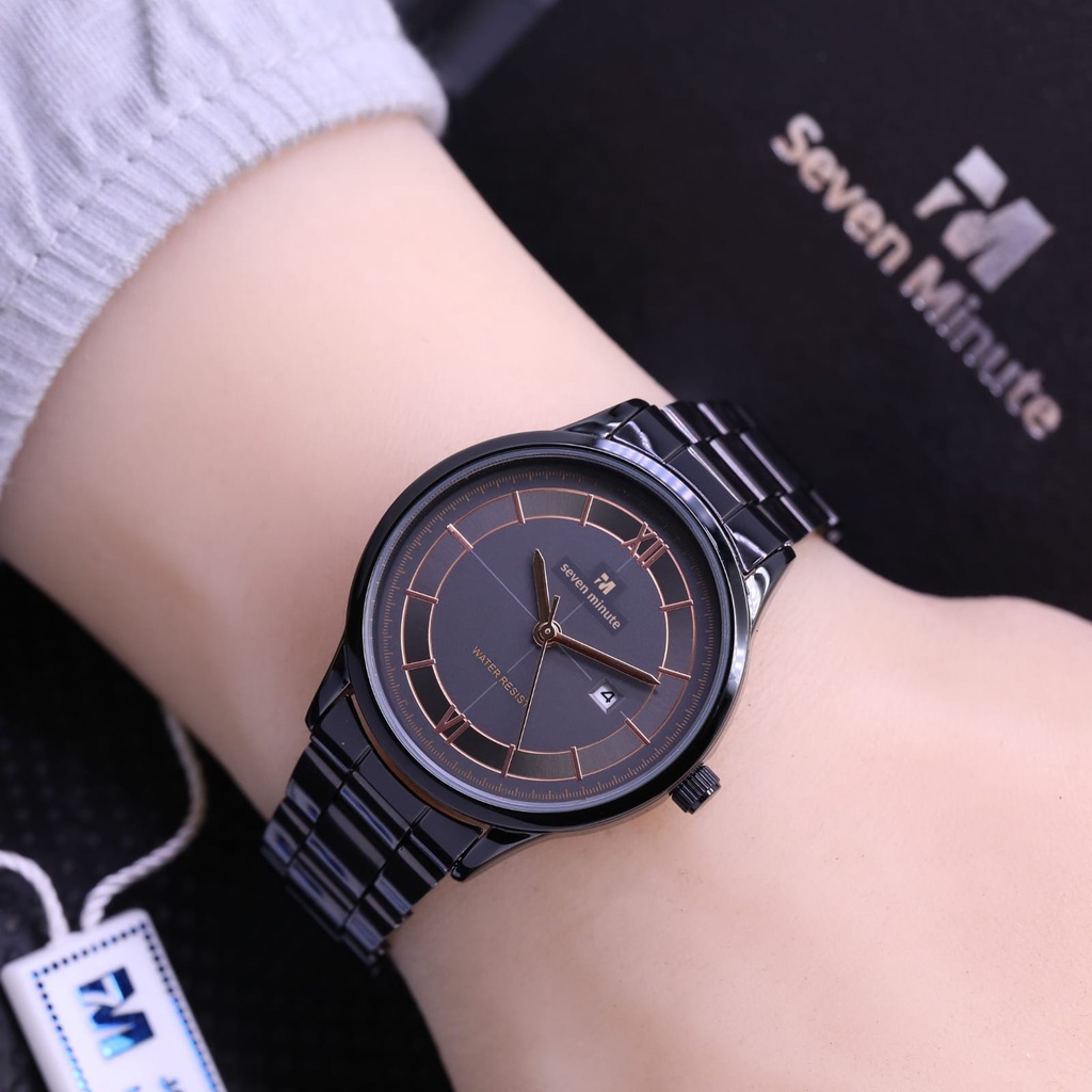 Grosiran Jam Tangan Wanita Seven Minute Analog 3557TL Strap Stainless Steel Tanggal Aktif Free Box Jam Tangan dan Baterai Cadangan