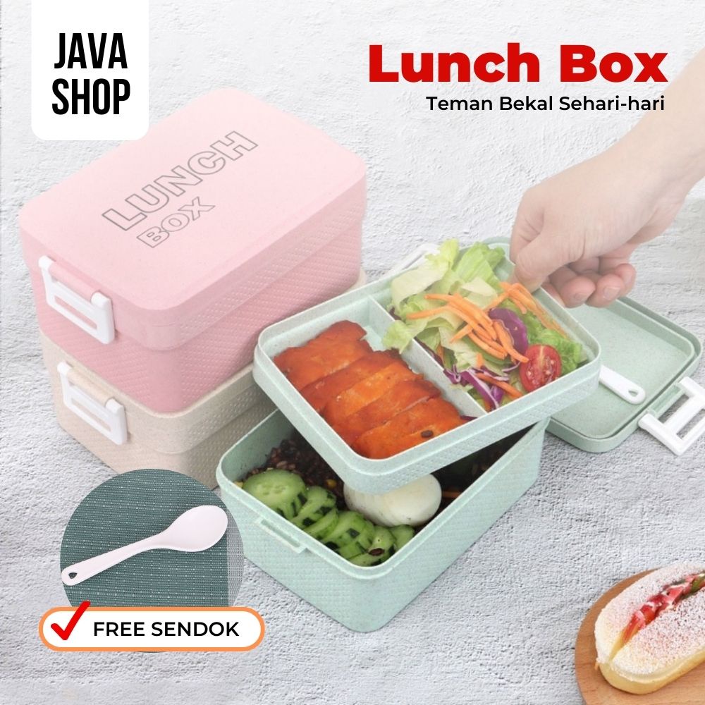JAVASHOP Tempat Makan Bekal Lunch Box Jerami Gandum Free Sendok Tupperware