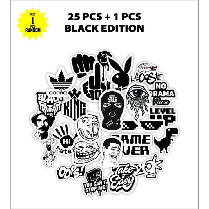 

Sticker Paket Edition Meme Black White Series isi 25pcs High Quality Graftac