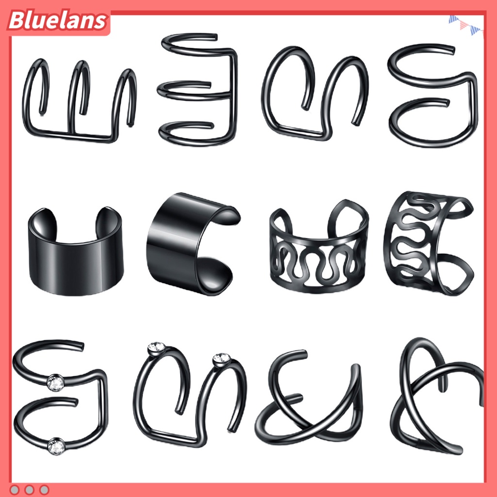 Bluelans 12Pcs Women Metal Earrings Nightclub Pierced Free Simple Ear Clips Jewelry Gift