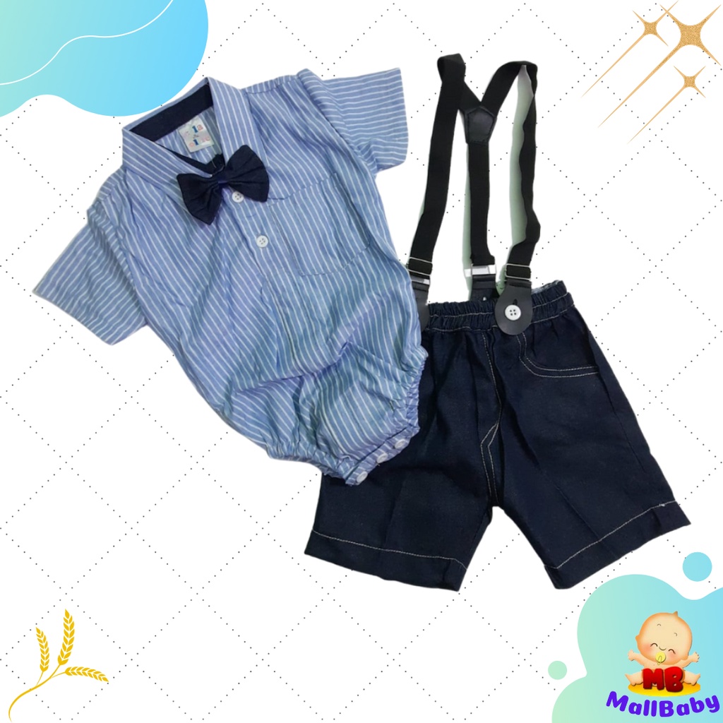 Setelan Baju Bayi Laki Laki 3 6 9 12 Bulan Jumper Set Dasi Suspender Noah