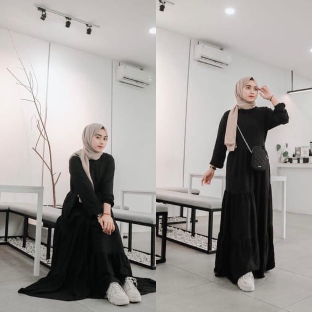 GAMIS REMPEL SUSUN  POLOS TALI PINGGANG | GAMIS RUFFLE HOMEY | GAMIS SUSUN POLOS ELEGAN GAMIS PUTIH 