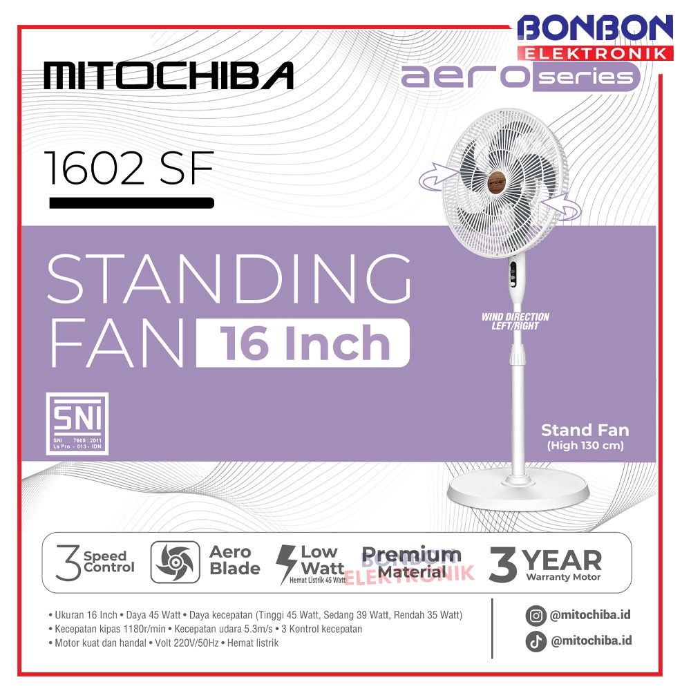 Mitochiba Kipas Angin Aero 16 inch 1602 SF / 1602SF Standing Fan