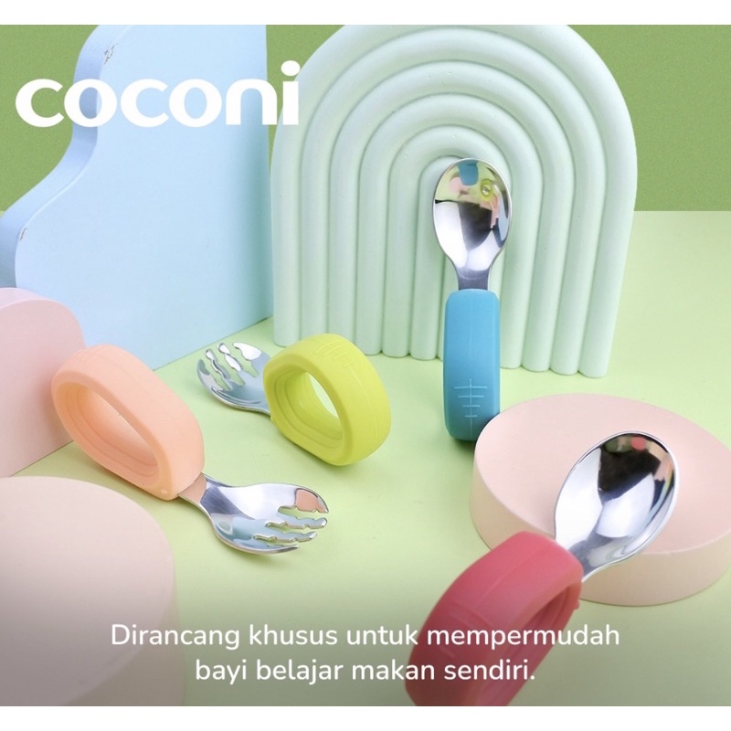 Coconi Eazy Grip Fork &amp; Spoon Stainlesd Steel Set Sendok Garpu Anak Belajar MPASI