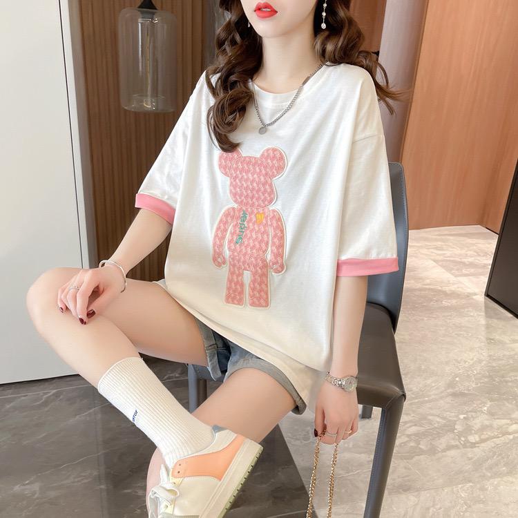 [littlecrab] Kaos Oversize Beruang Super Bearbrlck Hitam Putih Pink T-shirt Couple Unisex Bear Jahit Unik Aesthetic Simple Elegan Two Tone Berkualitas Korean Style