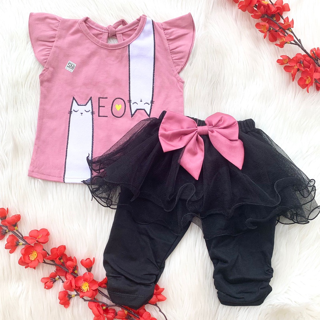 Baju setelan kaos celana tutu motif lucu cantik fashion anak bayi cewek perempuan babygirl murah meo