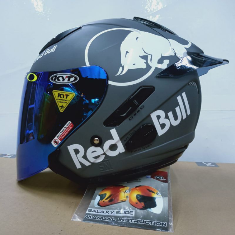 Helm KYT Galaxy Flat R Solid Gorilla Grey Paket Ganteng Red Bull