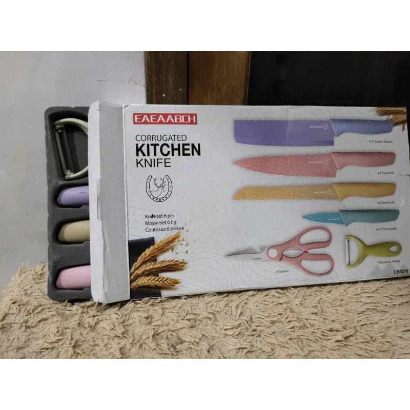 PISAU EAEAABCH//Stainless Dilapis Anti Lengket - Peralatan Masak Pisau SLOT - KITCHEN KNIFE SET 6 IN