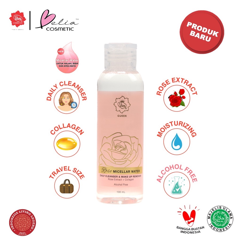 ❤ BELIA ❤ VIVA Queen Rose Micellar Water 100ml | Face Mist 60ml | Alcohol Free | Niacinamide, Collagen, Rose Extract, Moisturizing | Daily Cleanser BPOM