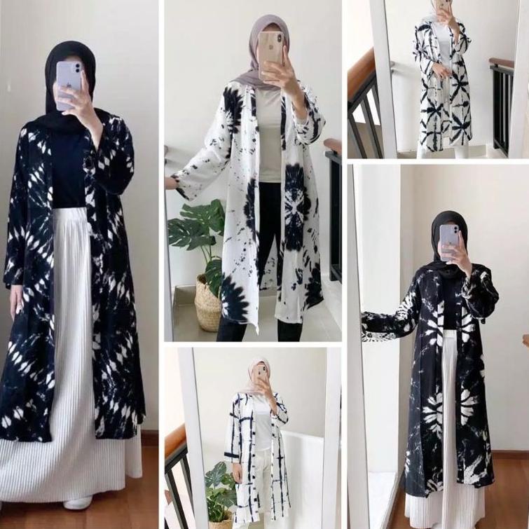 OUTER SABYAN TIE DYE SHIBORI LONG VEST RAYON KARDIGAN WANITA HITS KEKINIAN –NPH.18Oc22ᶠ