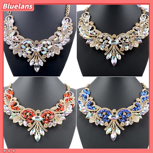 Bluelans Kalung Choker Rantai Liontin Bunga Berlian Imitasi Warna-Warni