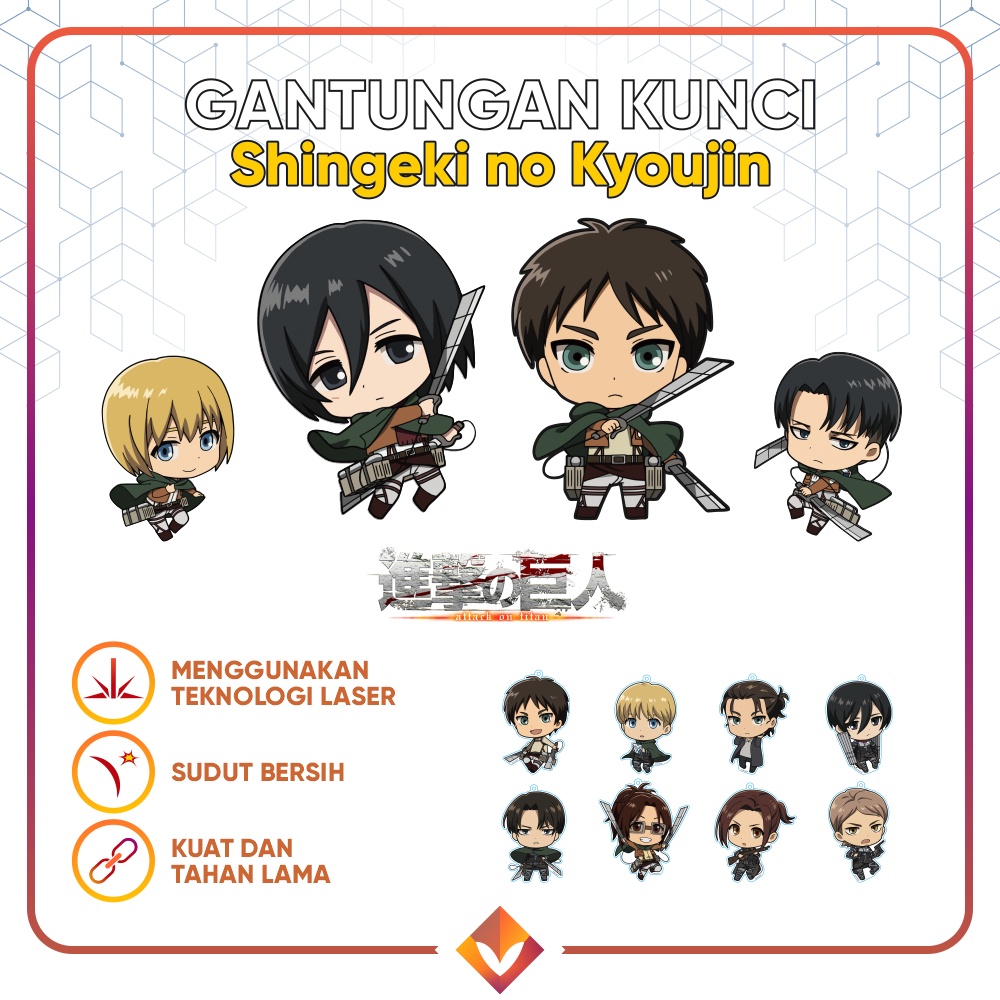 GANCI SHINGEKI NO KYOUJIN CHIBI Keychain Gantungan Kunci Anime Attack on Titan Eren Mikasa Armin Levi Sasha Erwin Reiner