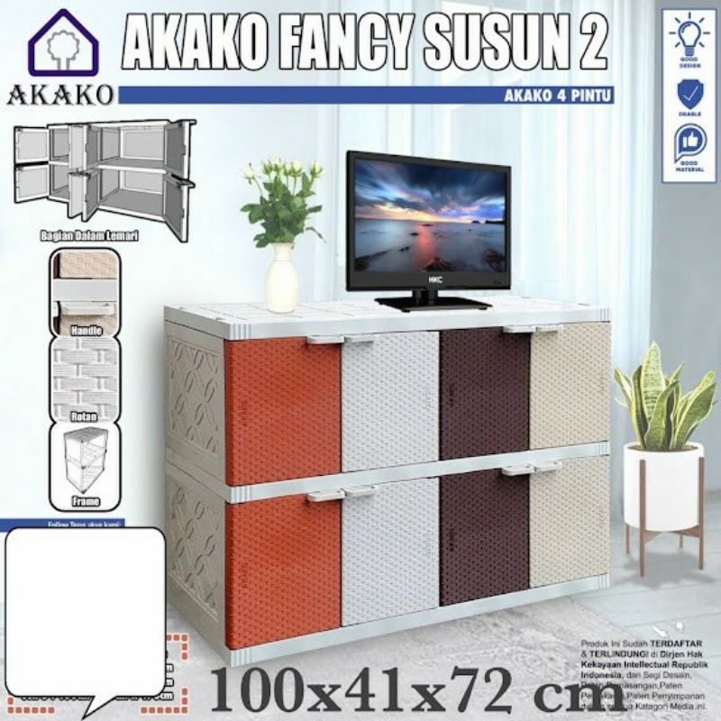 AKAKO FANCY LEMARI BUFET 4 PINTU LEMARI ATAS TV LEMARI PAKAIAN PLASTIK MURAH ORI ANTI AIR