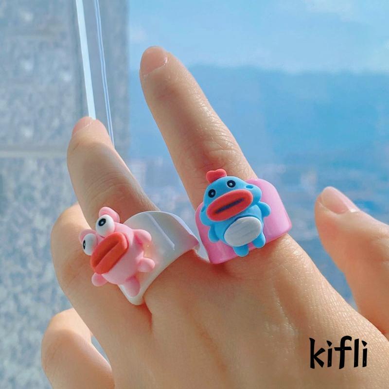 Cincin Model Terbuka Desain Monster Kartun Bahan Resin Untuk Musim Panas