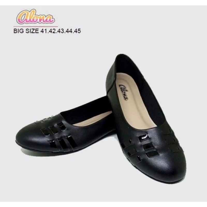 Flatshoes Big Size 41-45 / Sepatu Flat Balet Kulit JUMBO Sepatu Teplek Hitam, 41