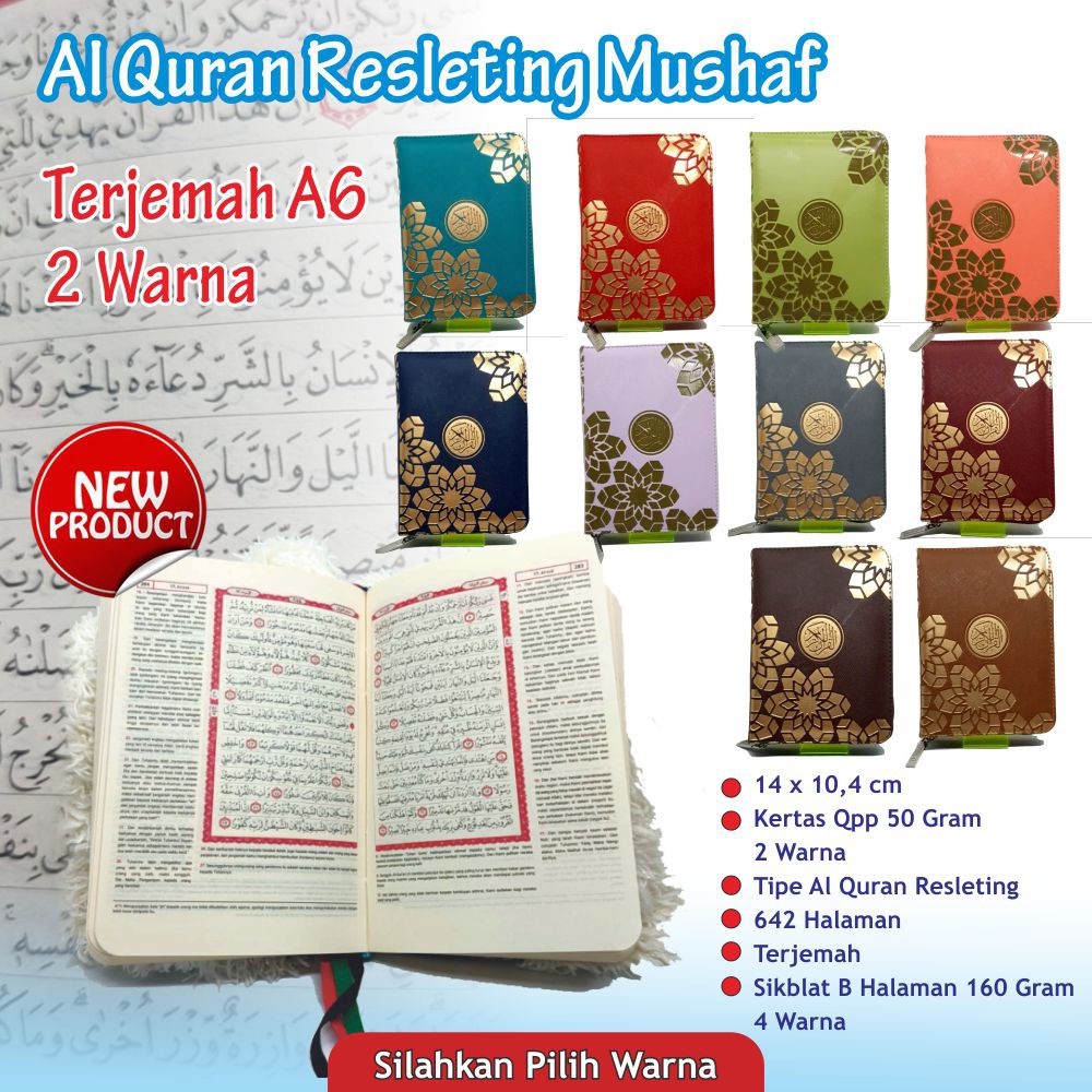 Al Qur'an Mushaf Al Mubarak Al Quran Saku A6 Terjemah Resleting A6/ 2 Warna