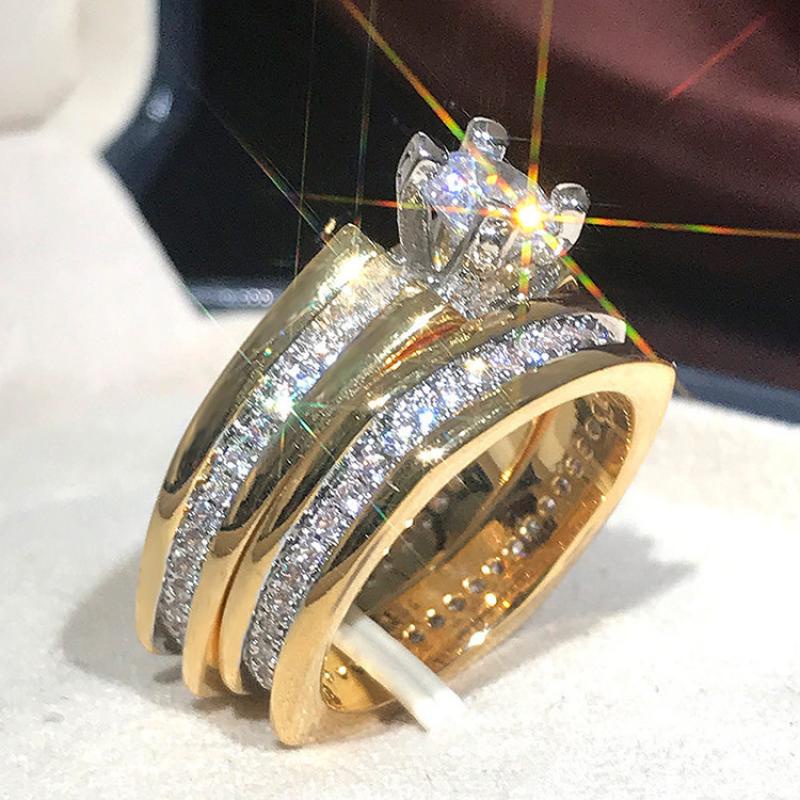 Cincin Berlian Cubic Zirconia Luminous Multi Berlian Untuk Pria Dan Wanita