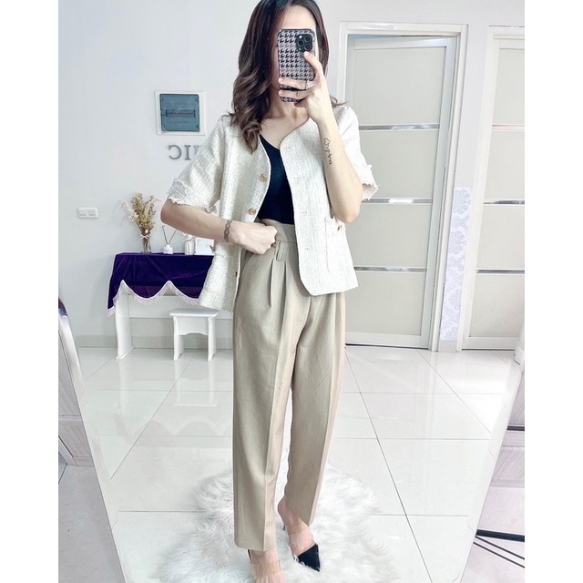 BEIGE BLAZER TWEED PREMIUM IMPORT
