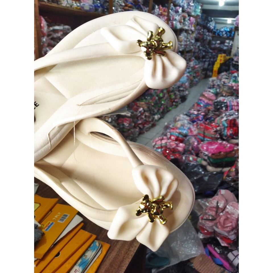 Sandal Jepit Wanita Import Balance 8001-A2 (36-40) Karet Jelly Elastis Empuk Motif Gold Bear