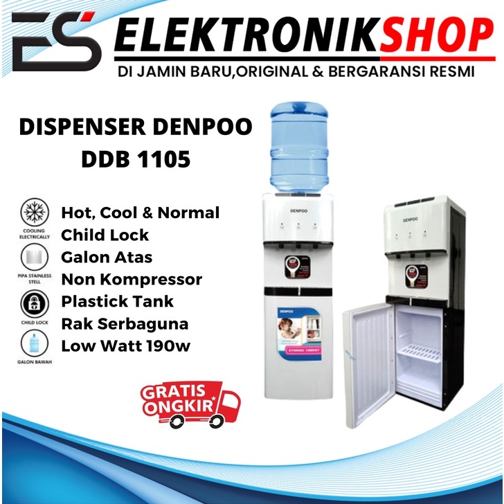 ES - Denpoo Dispenser DDK 1105 Non Kompressor Galon Atas - Dispenser Galon Atas Dingin Hangat