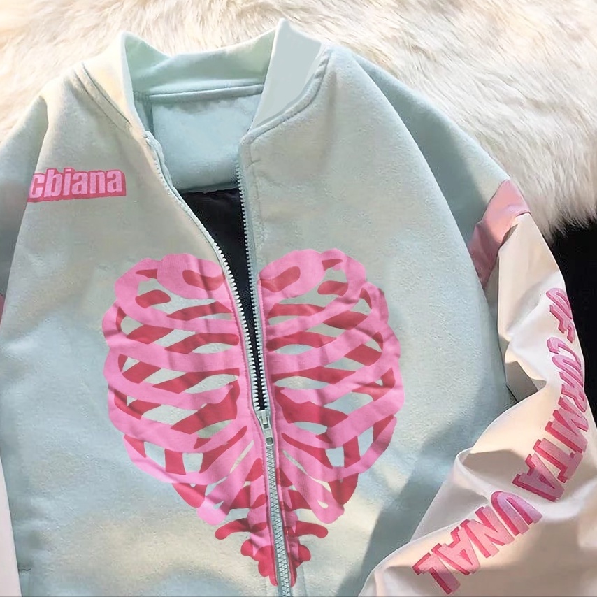 Jaket Baseball Wanita | S11 Dream Heart Varsity Korea Style | Baju Wanita | Jacket Wanita | Bahan Fleece | Allsize