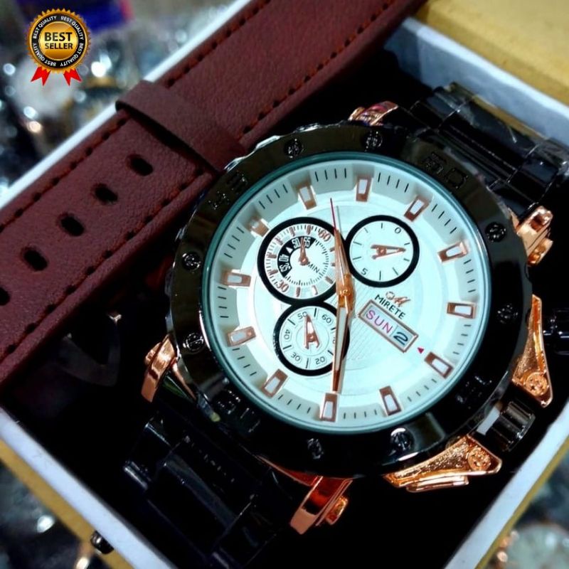 Jam Tangan Pria Mirete Sport Original Waterresist Rantai Stainlees Steel || Free Strap Cadangan, Box Dan Batre Cadangan || Jam Tangan Pria Terviral Dan Terlaris Cod