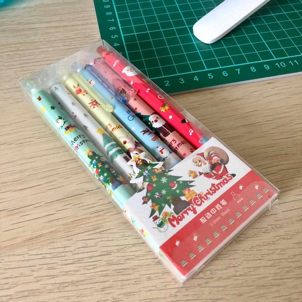 6 Pcs Pena Pulpen Cetek Set Motif Xmas Natal GMALL-ST0075