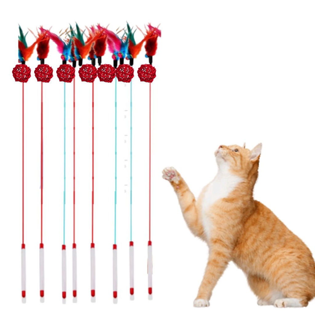 Tongkat Stik Stick Tikus Mainan Kucing Bulu Rotan Warna Stick Interaktif Cat Toys Mainan Hewan