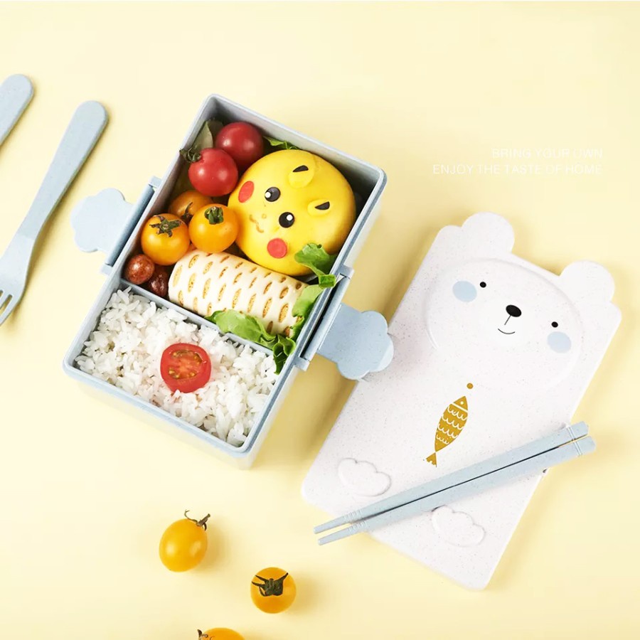 LUNCH BOX KOTAK BEKAL MAKAN 6209 BENTO SET KARAKTER KELINCI BEAR BPA FREE