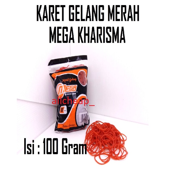KARET GELANG ELASTIS MERAH KUAT RED RUBBER GOOD MEGA KHARISMA 100GRAM