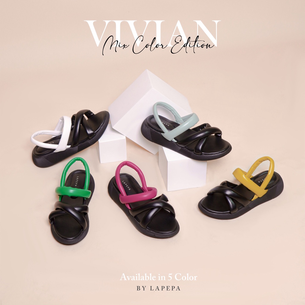 AVLINSTORE - tipe VIVIAN mix color Sepatu Sandal Wanita Wedges Model Silang dua Tali Strap Belakang Hak Tinggi Sole 3 cm