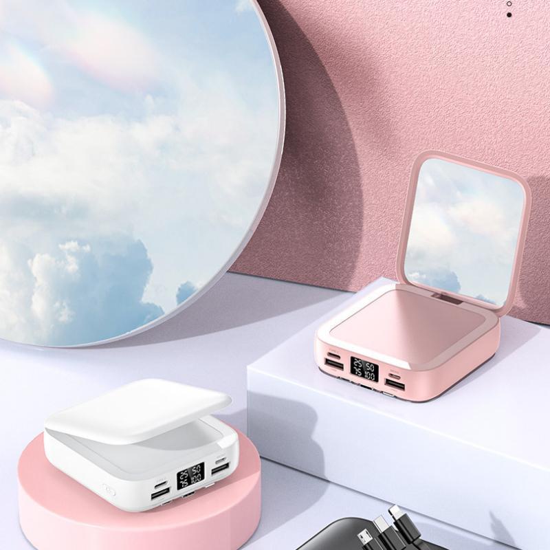 Power Bank 20000mAh Powerbank Fast Charging with 3 Kabel Data Real Capacity Mini Dual USB Portable Make-up Mirror