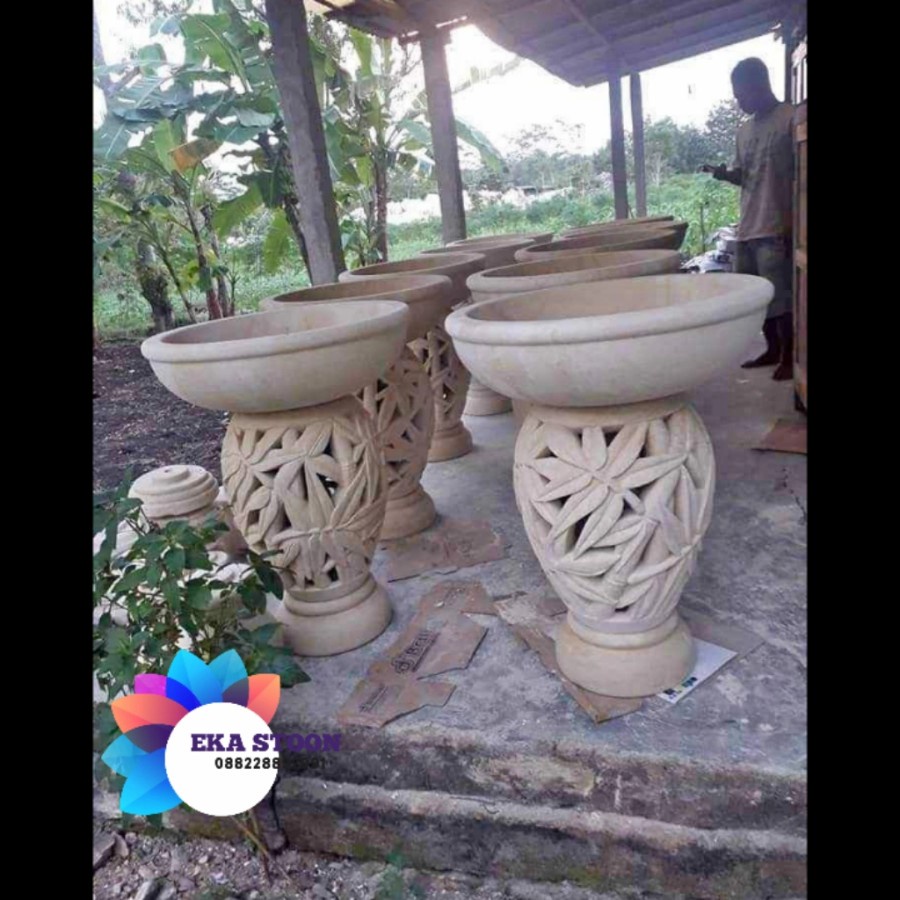 BATU UKIR LAMPION POT BUNGGA