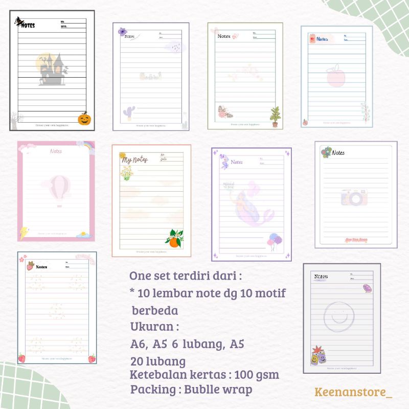 

Isi binder NOTE part 3 Ukuran A6 dan A5 (Min belanja 10K) .