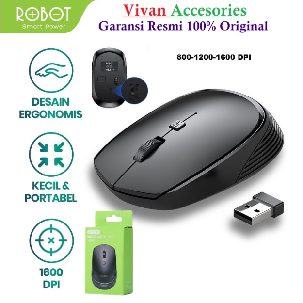 ROBOT M205 Mouse Wireless 2.4G 1600 DPI Receiver USB untuk PC Laptop