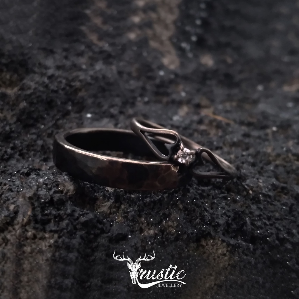 CINCIN PERNIKAHAN TUNANGAN RUSTIC HITAM PRIA PALLADIUM, PLATINUM, SILVER WANITA WHITE GOLD