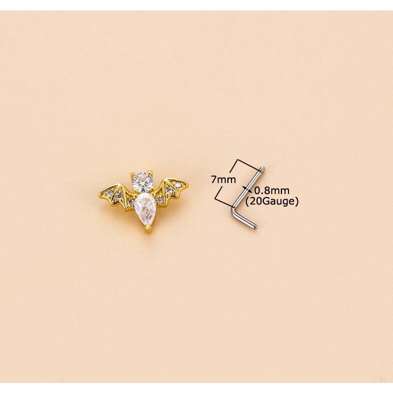 1pc Anting Tindik Hidung Bentuk L 20 Gage Bahan Stainless Steel Hias Zircon