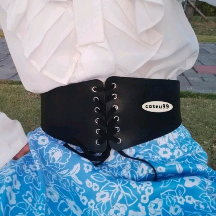 Obi belt korset corset belt karet lebar hitam pinggang melar sabuk karet tali// lolita cosplay bangsawan autumn look kosplay old money vintage ikat pinggang Noni belanda