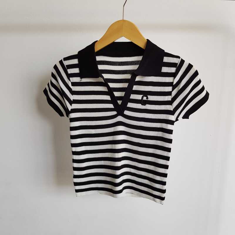 RYX - Tight CC Korean Polo T-Shirt Crop Top V-Neck Wanita Fashion Casual / Jalan-Jalan - Ori Import