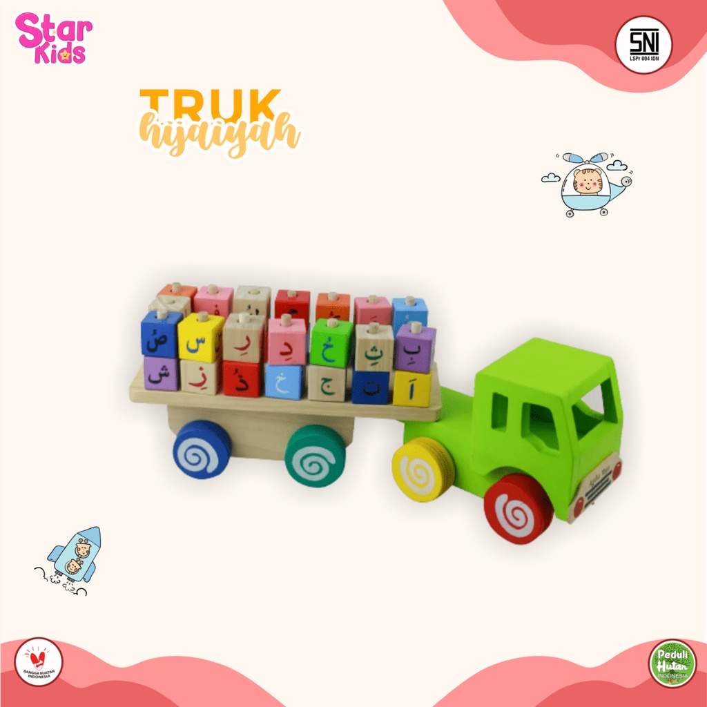 Agdia Mainan Edukasi Kayu Truk Hijaiyah / Mainan Mobil-mobilan / Mobil Kayu