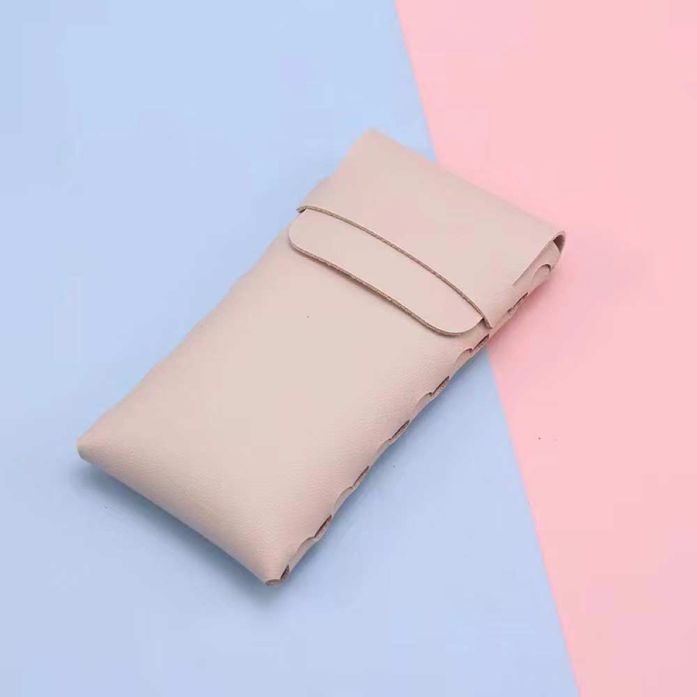 1 Pcs Pouch / Dompet Leather [ Beige ] Pelindung Kacamata - 16 x 8 cm - LEATHER POUCH