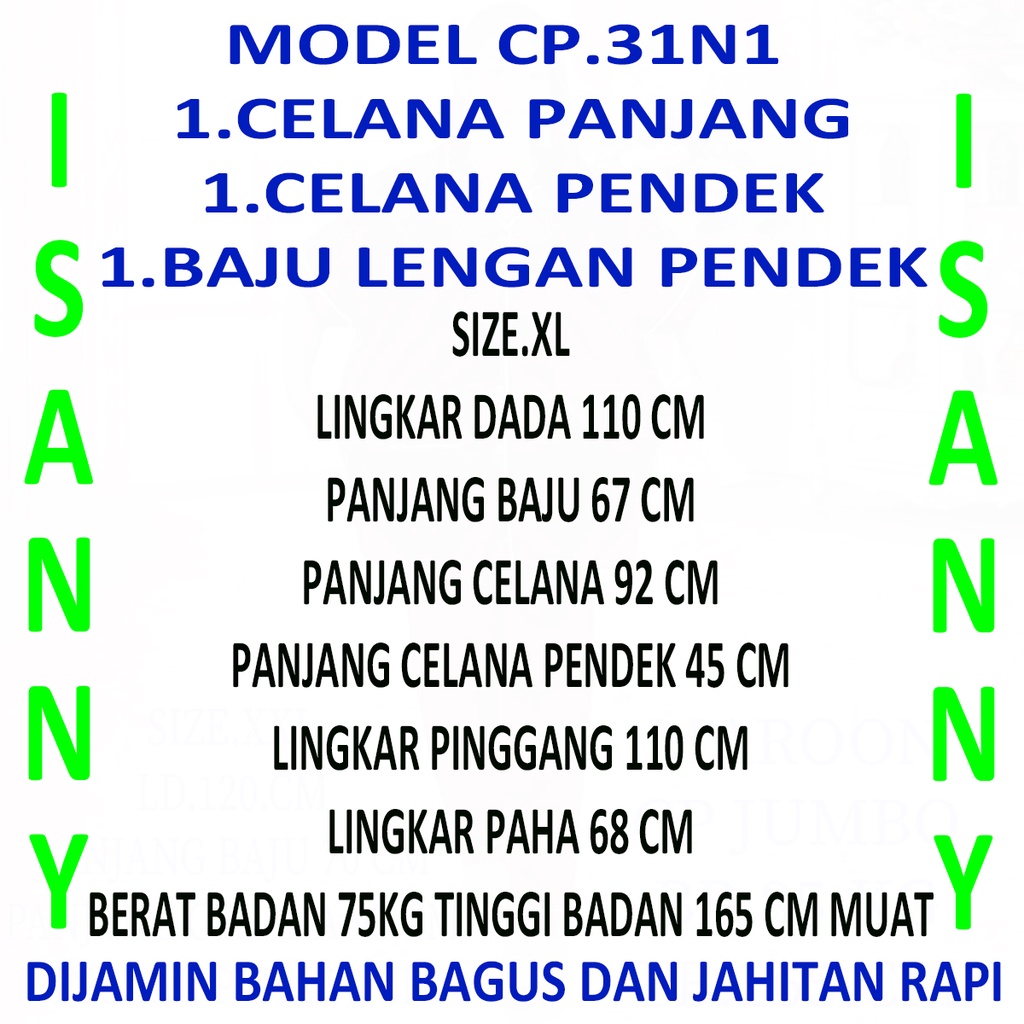 ISANNY PIYAMA SET 3IN1 SIZE.XL/PIYAMA SATIN EMBOS 3 IN 1/WARNA TERBANYAK/READY STOK/REAL PICT