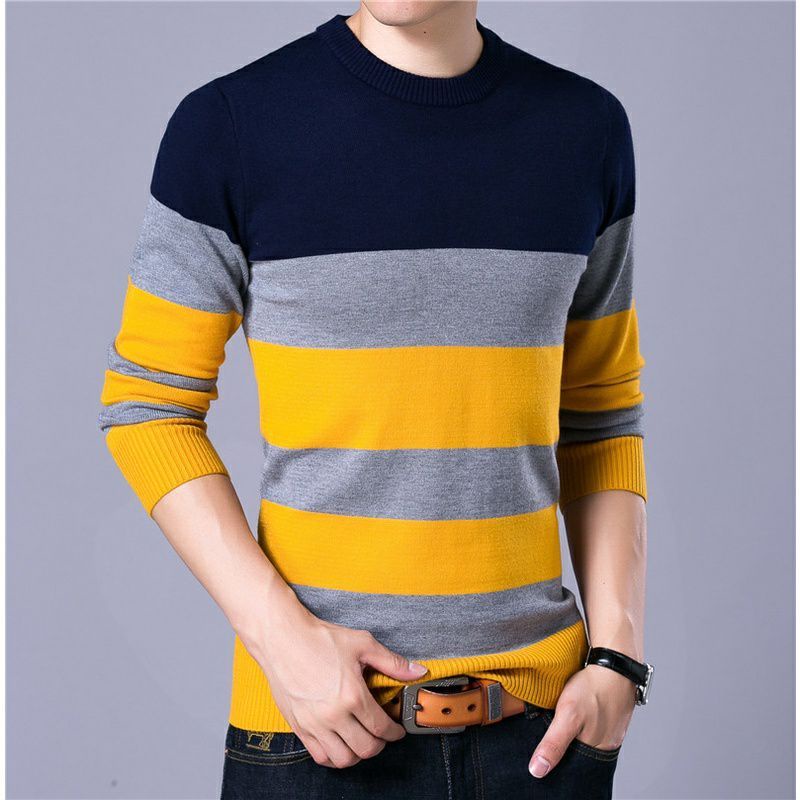 Sweater rajut strip pria wanita korea lengan panjang